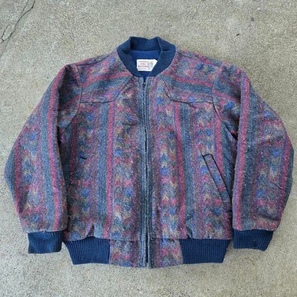 Vtg 70s SADDLE KING WESTERN Geometric Southwest All Over Print Bomber Jacket Lg - Picture 1 of 6